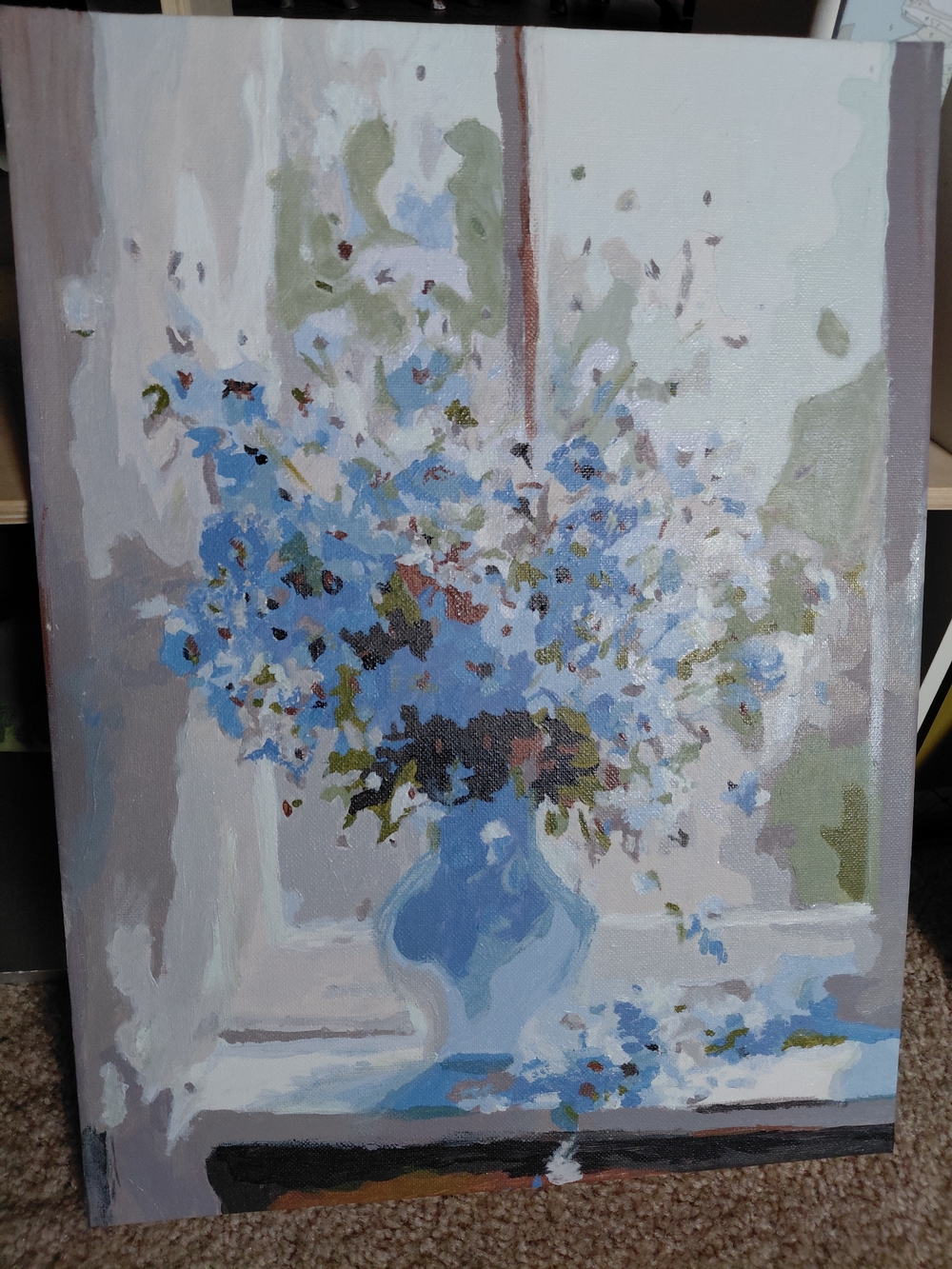 Blue Floral Vase Canvas Wall Art - Paint By Numbers